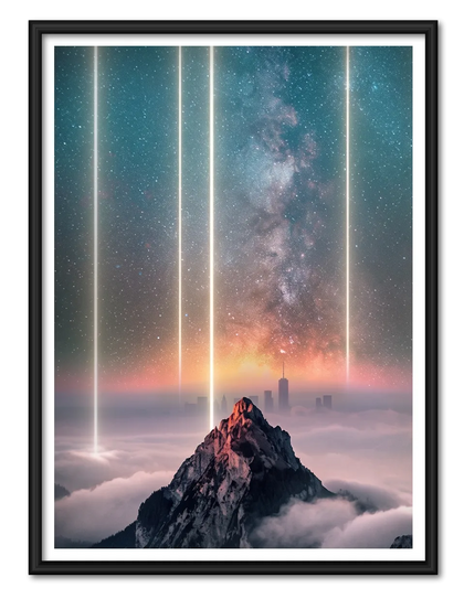 Cosmic Mountain Light Beams Wall Art