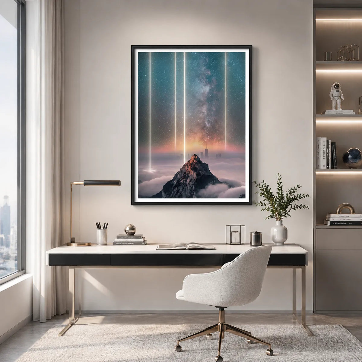 Cosmic Mountain Light Beams Wall Art 2