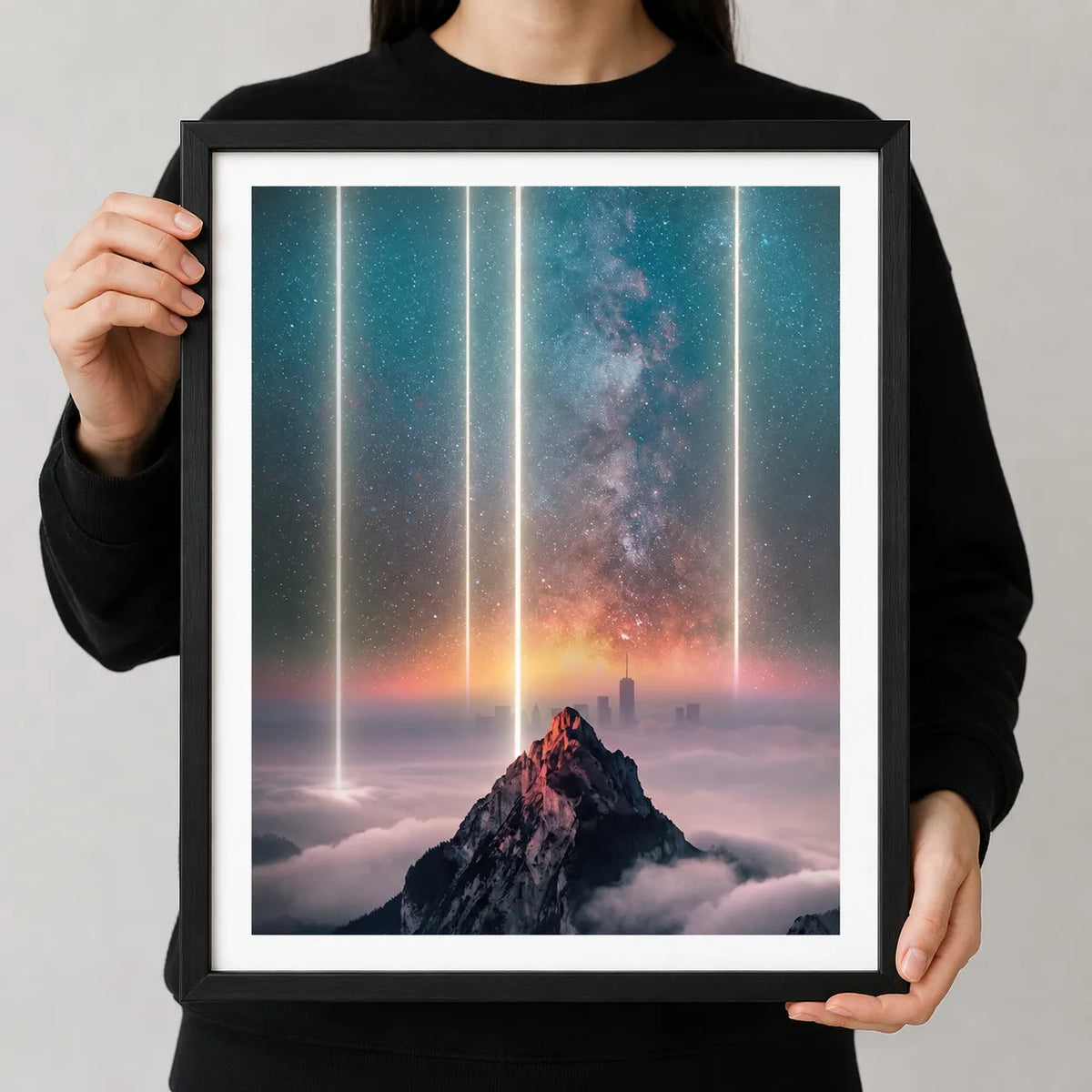 Cosmic Mountain Light Beams Wall Art 3