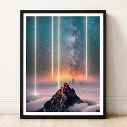 Cosmic Mountain Light Beams Wall Art 4