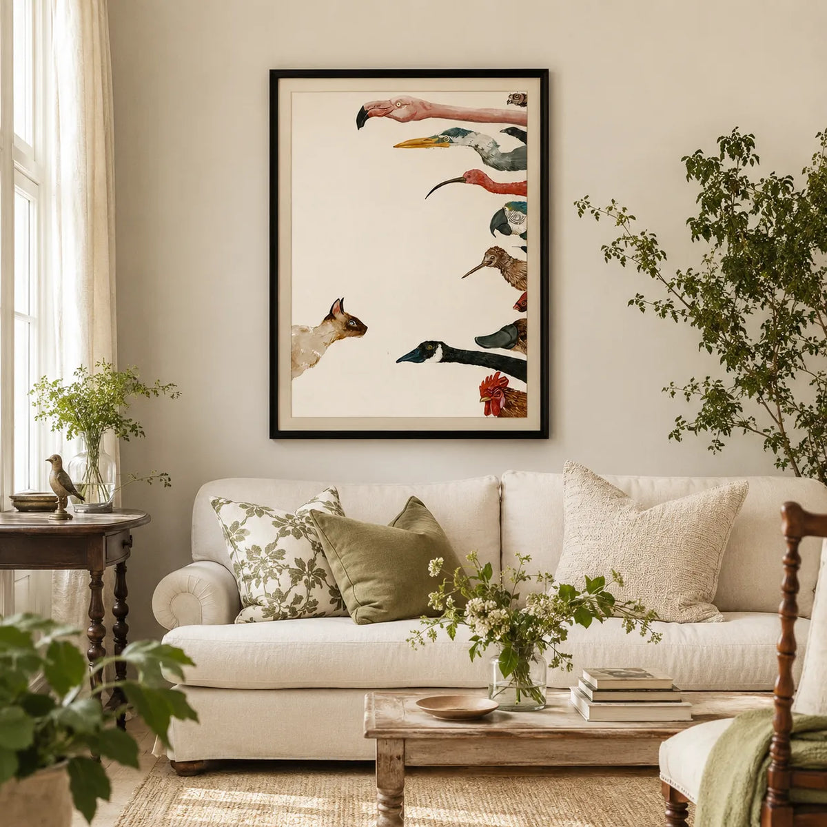 Curious Cat and Birds Wall Art 2