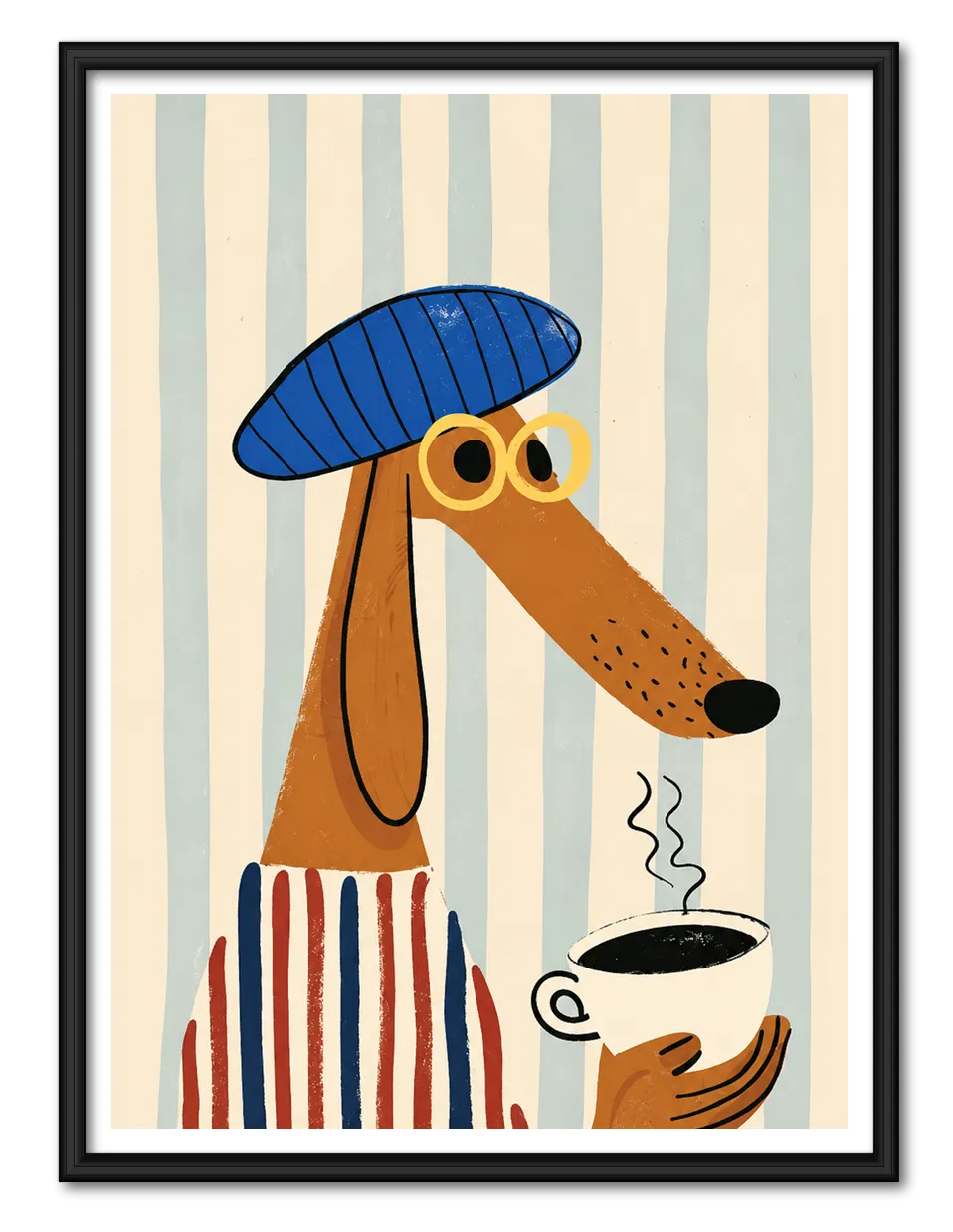 Coffee Dog Beret Wall Art 1