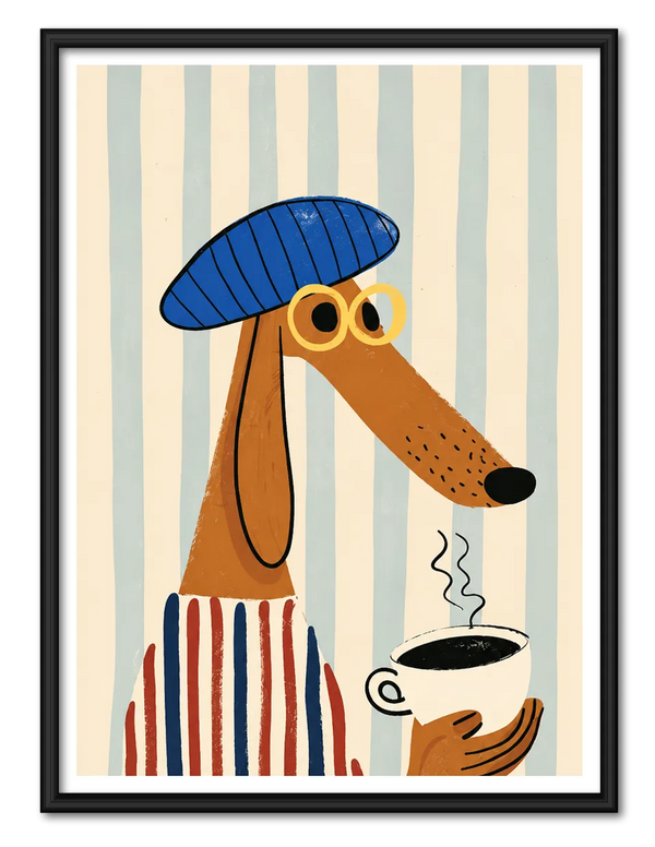 Coffee Dog Beret Wall Art
