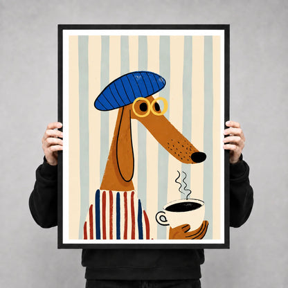 Coffee Dog Beret Wall Art 3