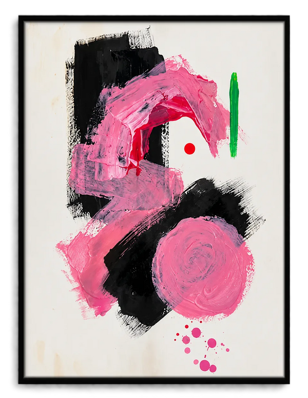 Pink Black Abstract Brushstroke Wall Art