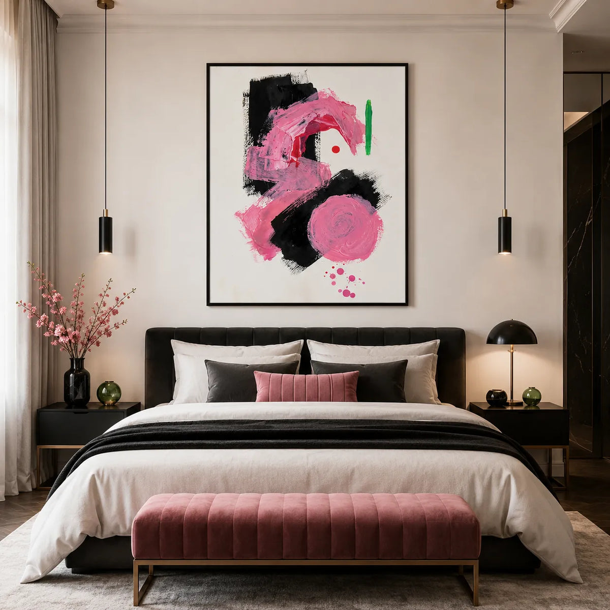 Pink Black Abstract Brushstroke Wall Art 2