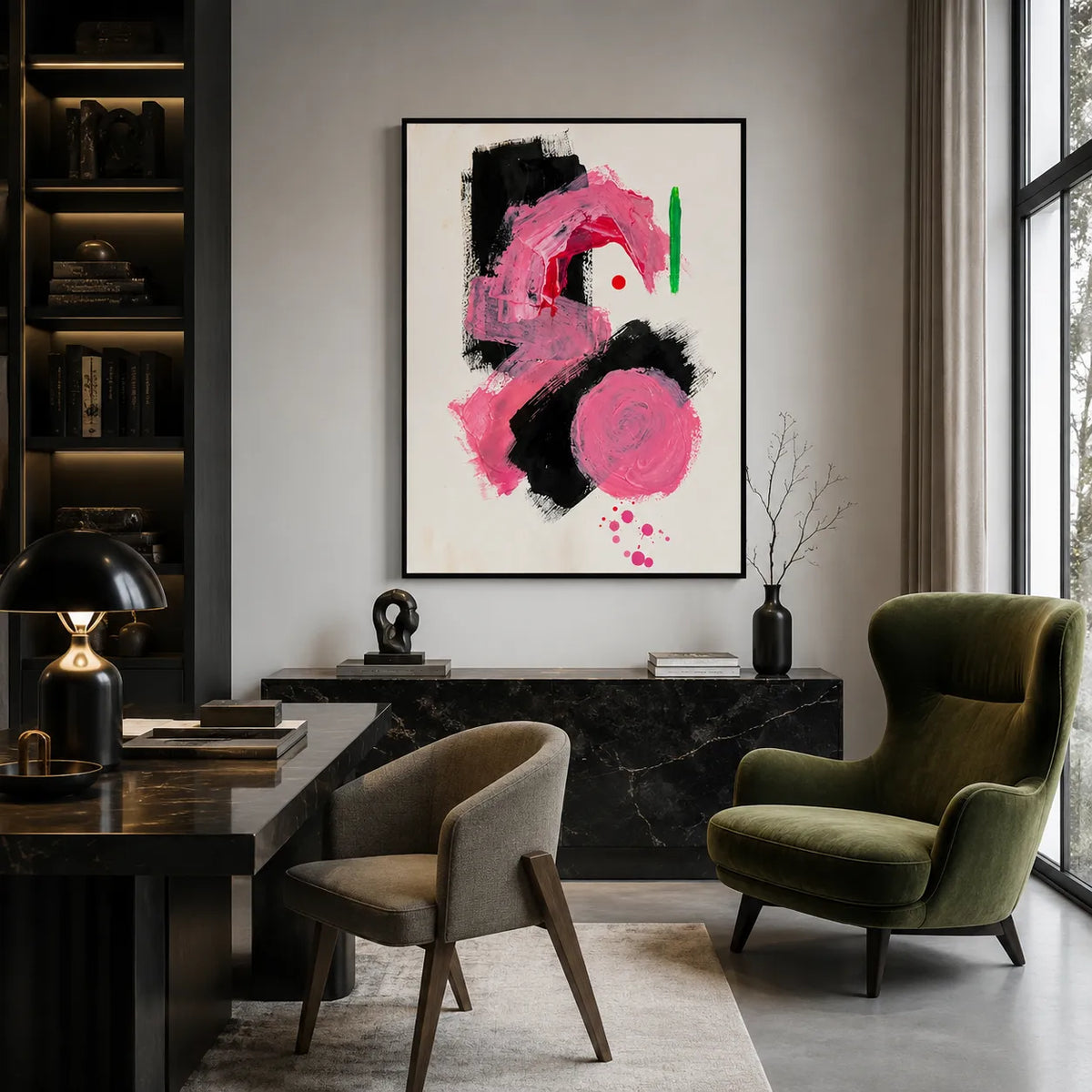 Pink Black Abstract Brushstroke Wall Art 3