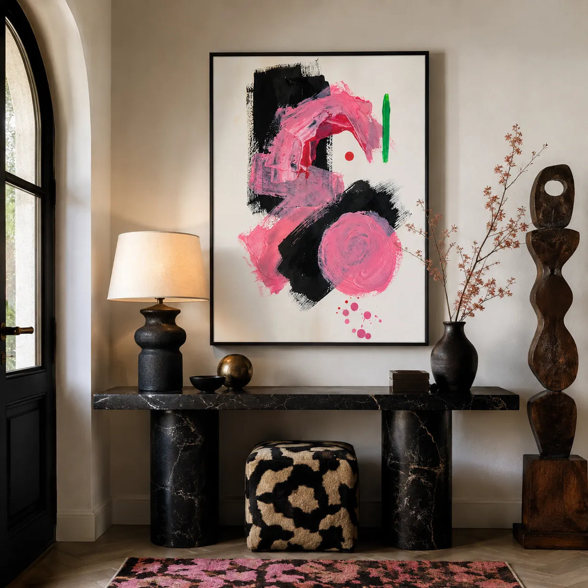 Pink Black Abstract Brushstroke Wall Art 4