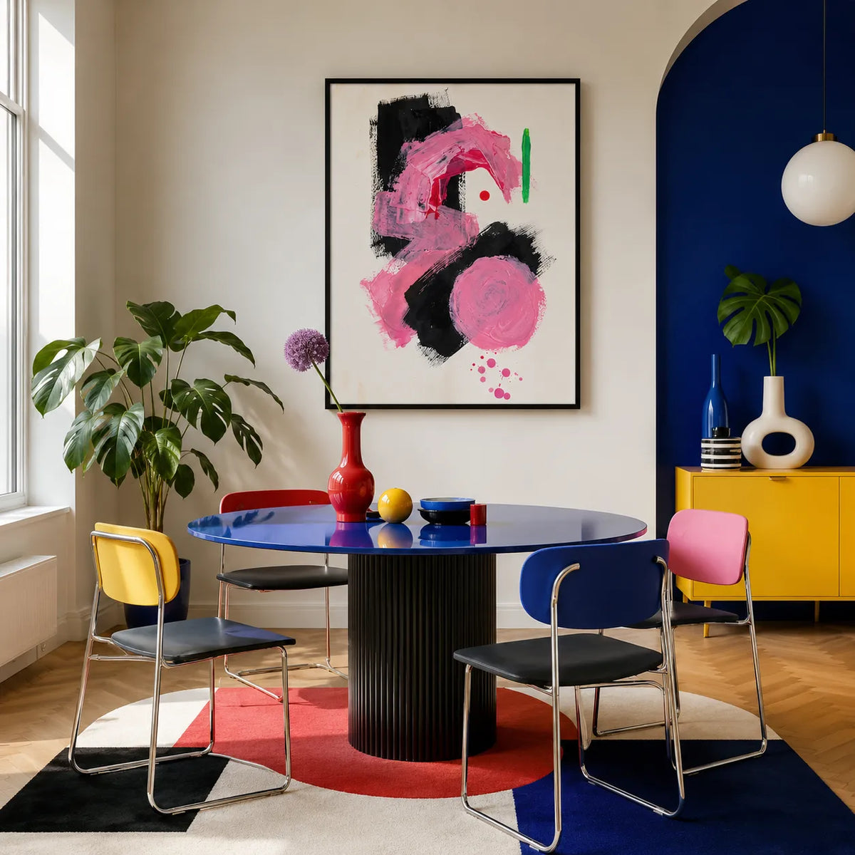 Pink Black Abstract Brushstroke Wall Art 5