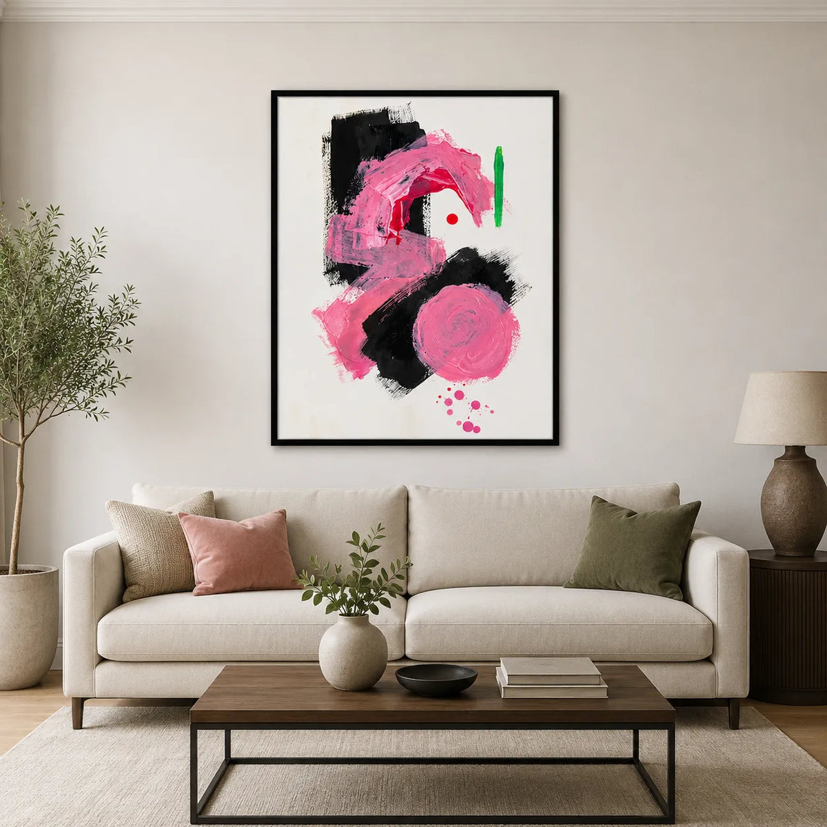 Pink Black Abstract Brushstroke Wall Art 6