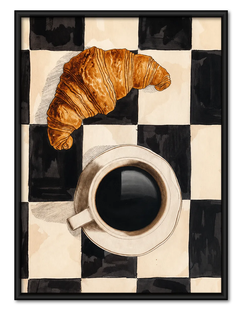 Croissant and Coffee Checkerboard Wall Art 1