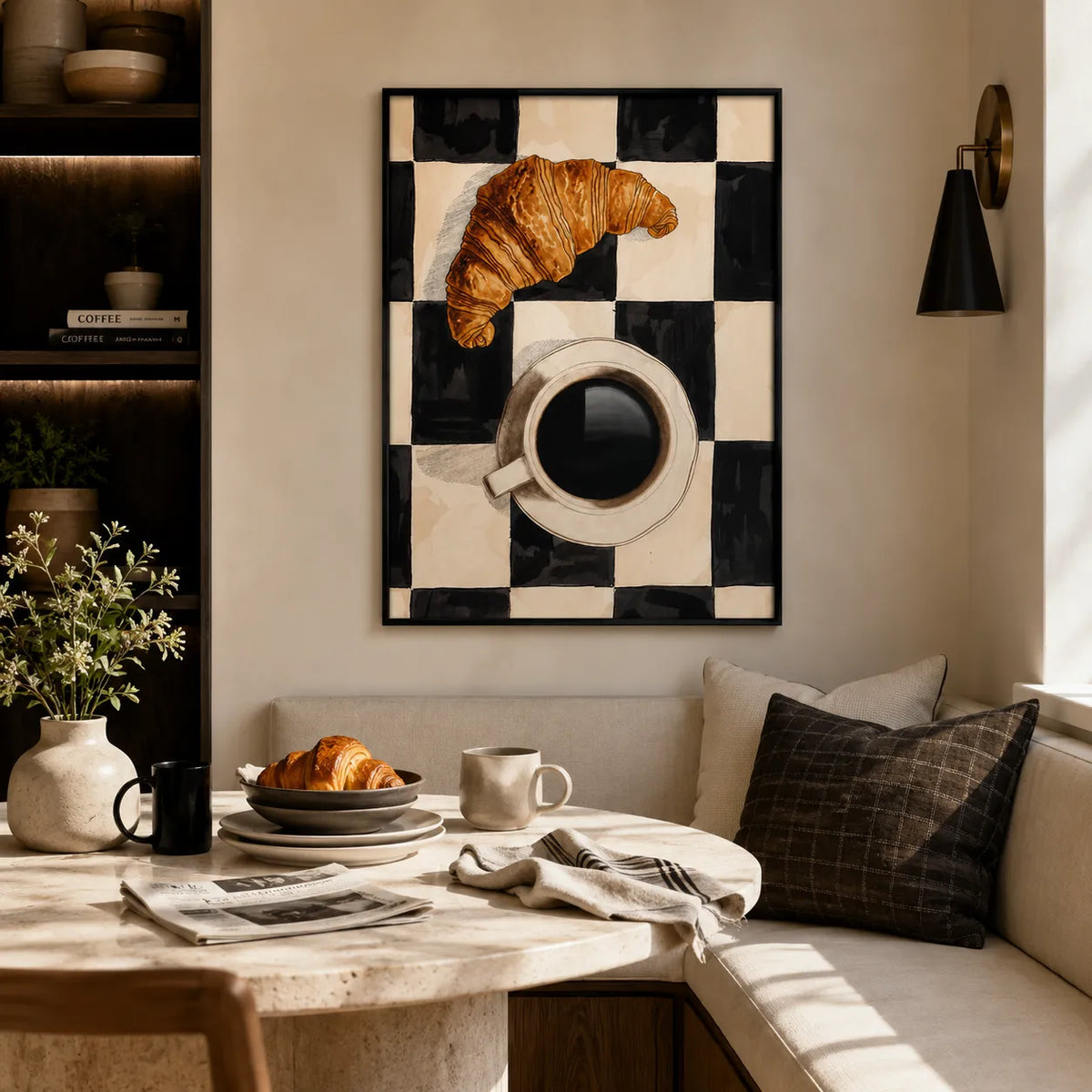 Croissant and Coffee Checkerboard Wall Art 2