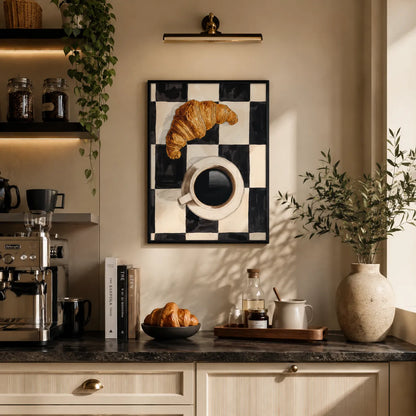 Croissant and Coffee Checkerboard Wall Art 3