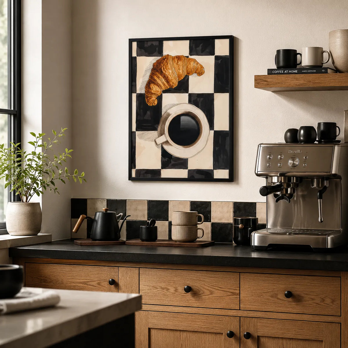 Croissant and Coffee Checkerboard Wall Art 4