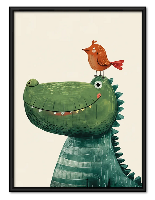 Friendly Dinosaur and Bird Wall Art