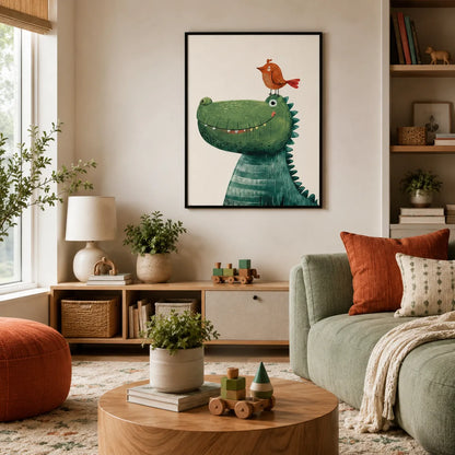 Friendly Dinosaur and Bird Wall Art 2