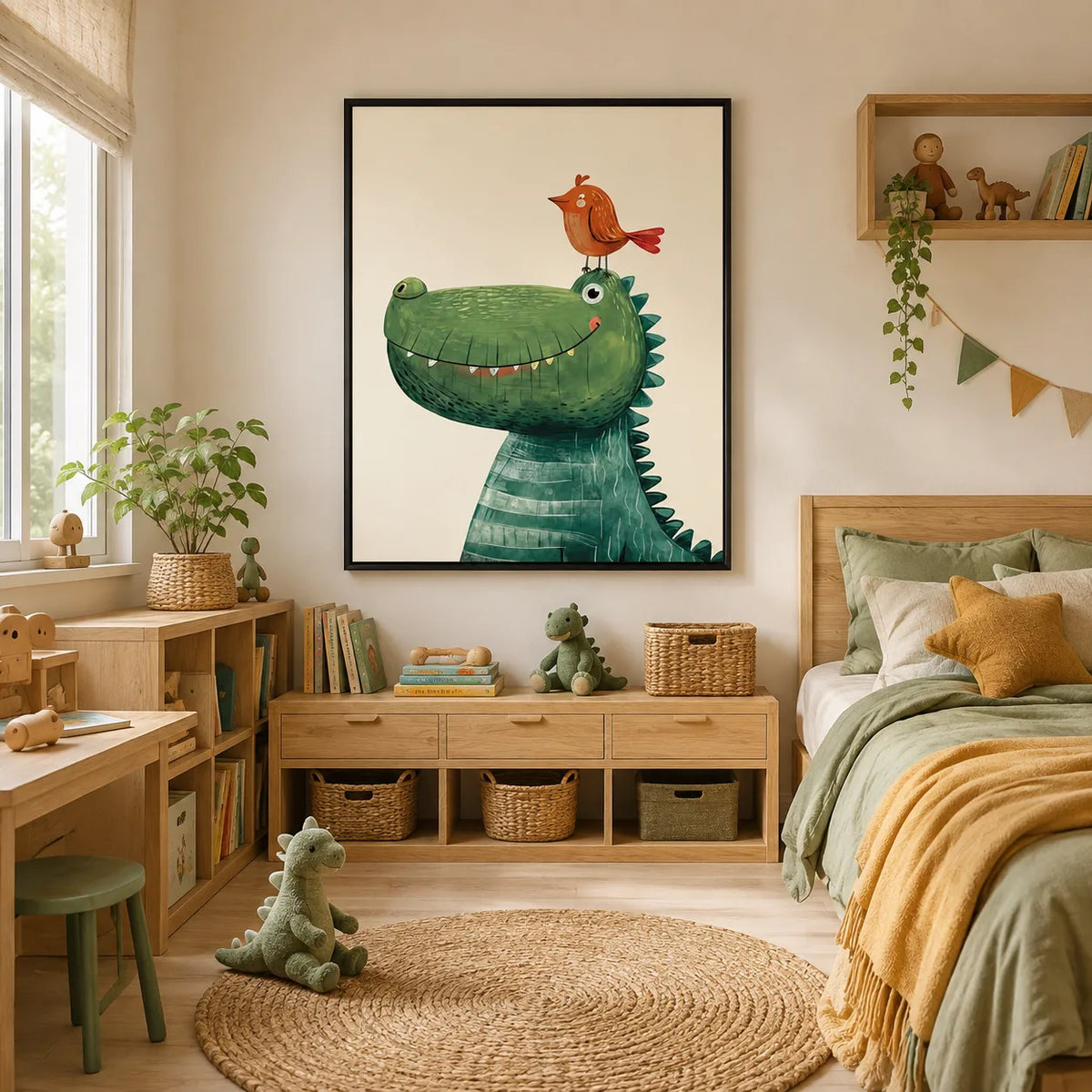 Friendly Dinosaur and Bird Wall Art 3