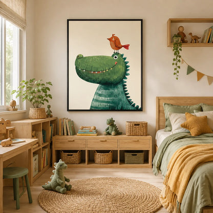 Friendly Dinosaur and Bird Wall Art 3