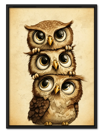 Three Big Eyed Owls Wall Art 1