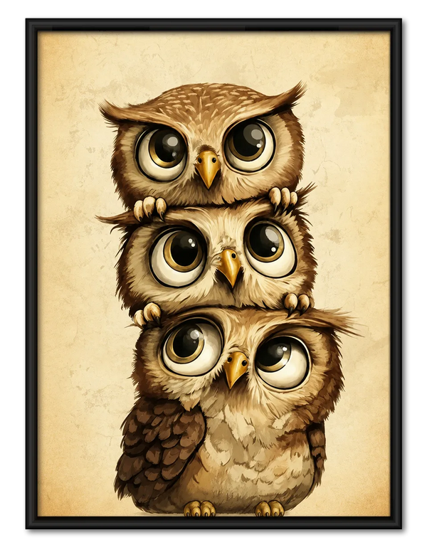 Three Big Eyed Owls Wall Art