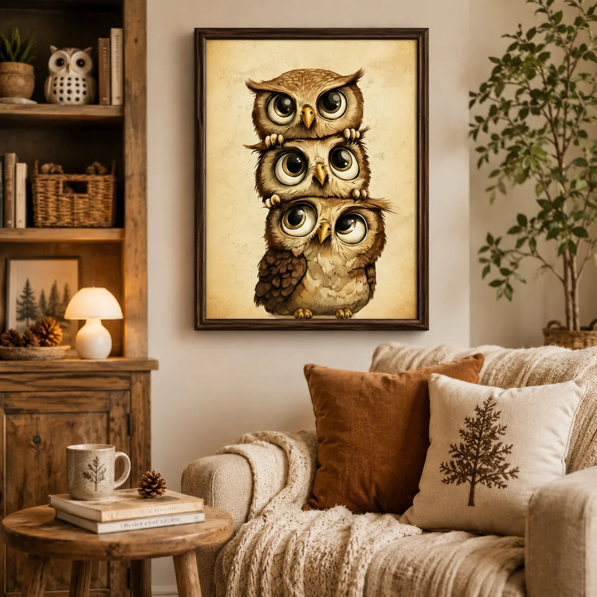 Three Big Eyed Owls Wall Art 2