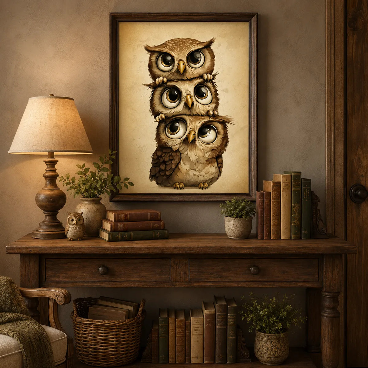Three Big Eyed Owls Wall Art 3