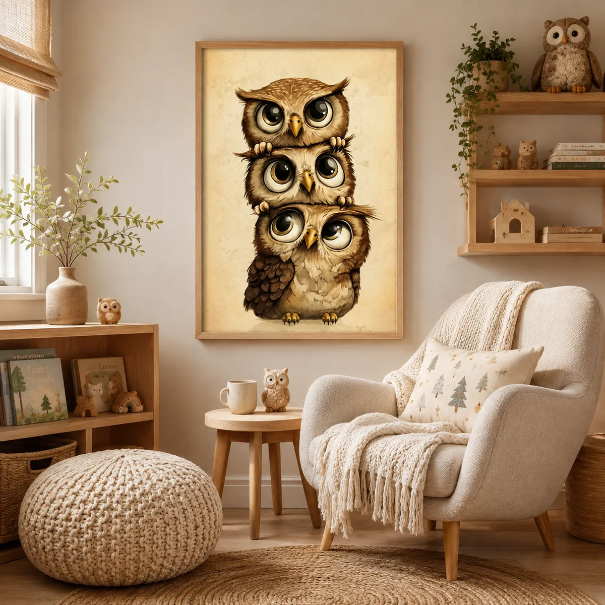 Three Big Eyed Owls Wall Art 4