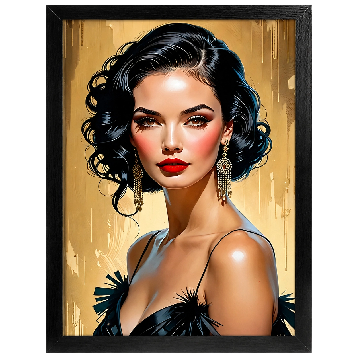 The Retro Glamour Lady 鈥?Bold Vintage Portrait Wall Art on Natural Wood Canvas | W113