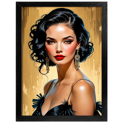 The Retro Glamour Lady 鈥?Bold Vintage Portrait Wall Art on Natural Wood Canvas | W113