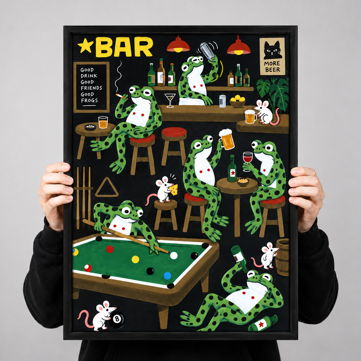 Frogs at the Bar Playful Wall Art