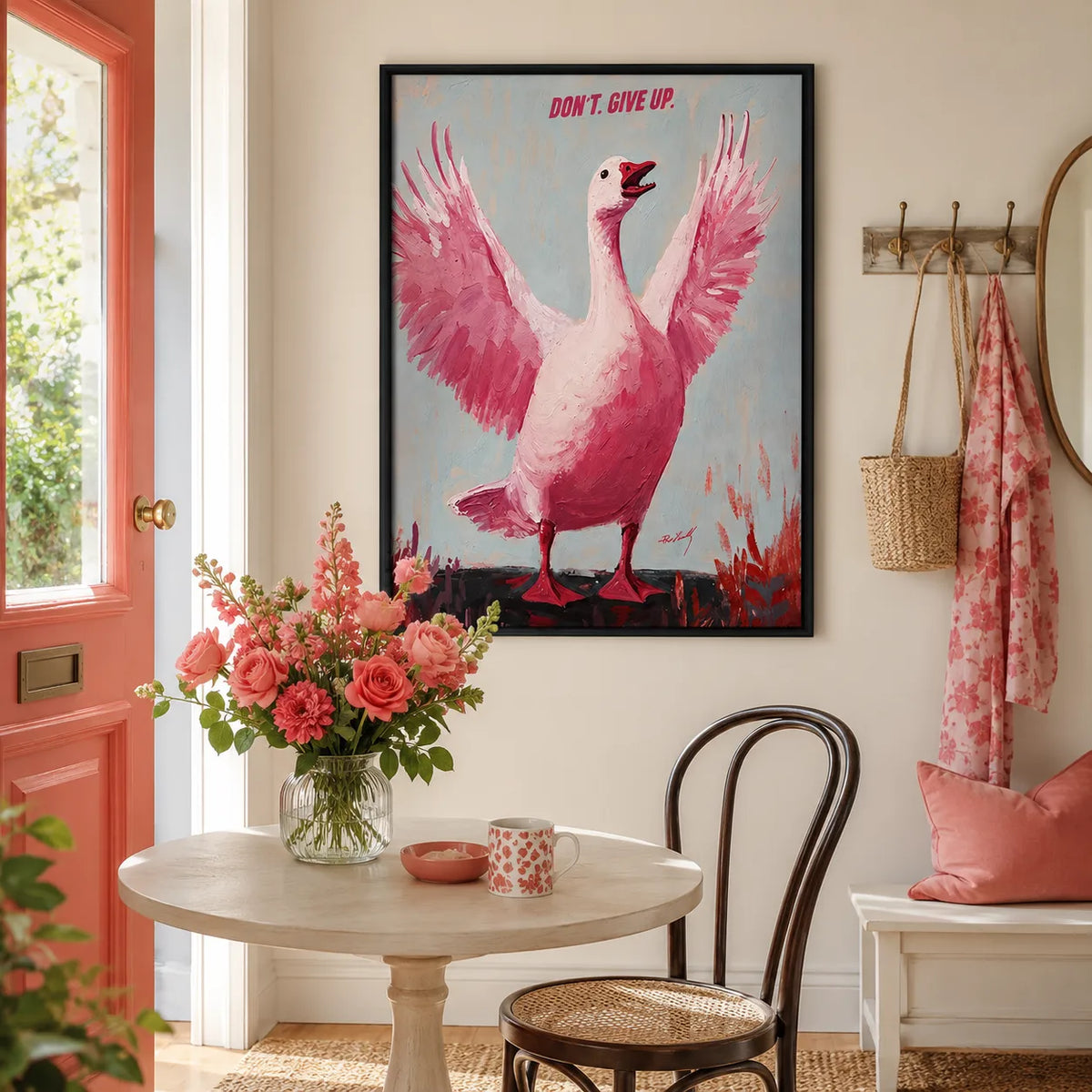 Don’t Give Up Pink Goose Wall Art 2