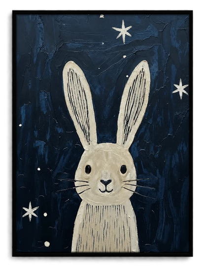 Moonlit White Rabbit Under the Stars Wall Art 1