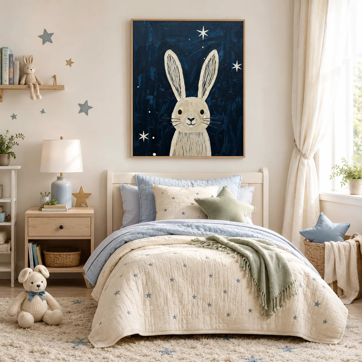 Moonlit White Rabbit Under the Stars Wall Art 2