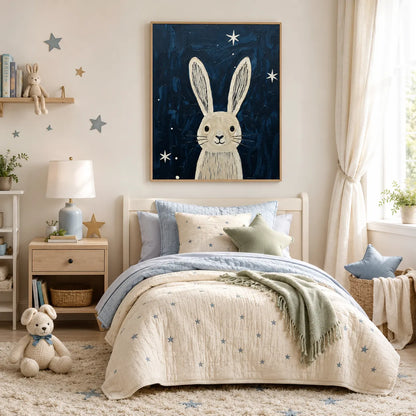 Moonlit White Rabbit Under the Stars Wall Art 2