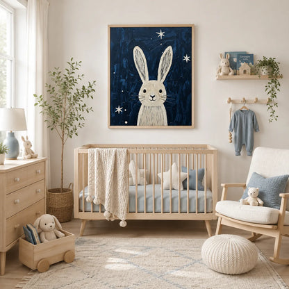 Moonlit White Rabbit Under the Stars Wall Art 3