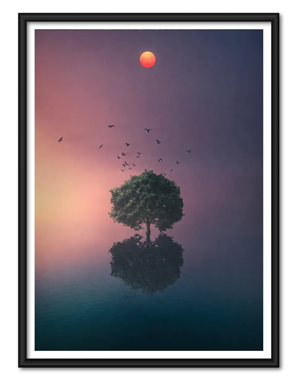 Solitary Tree Between Dusk and Reflection Wall Art 1