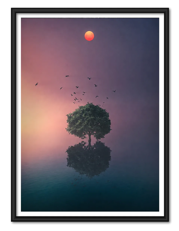Solitary Tree Between Dusk and Reflection Wall Art