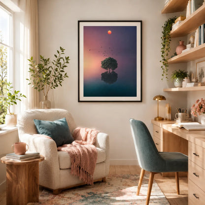 Solitary Tree Between Dusk and Reflection Wall Art 2