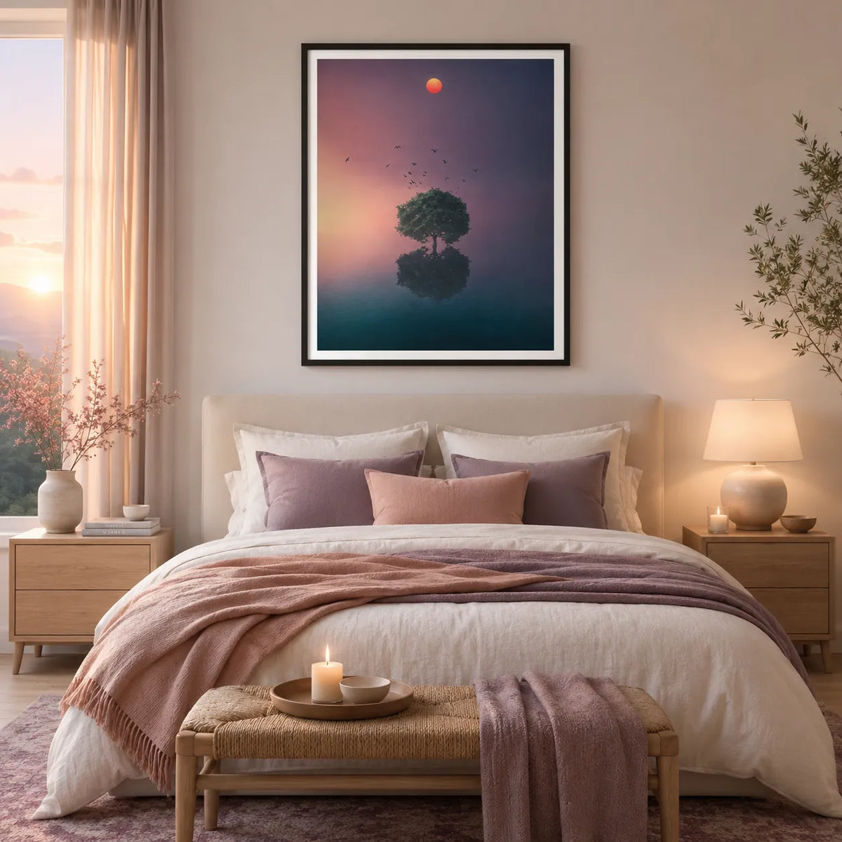 Solitary Tree Between Dusk and Reflection Wall Art 3