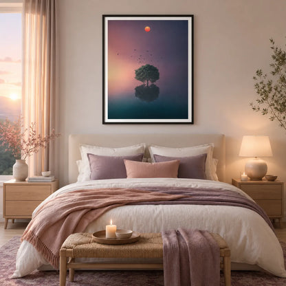 Solitary Tree Between Dusk and Reflection Wall Art 3