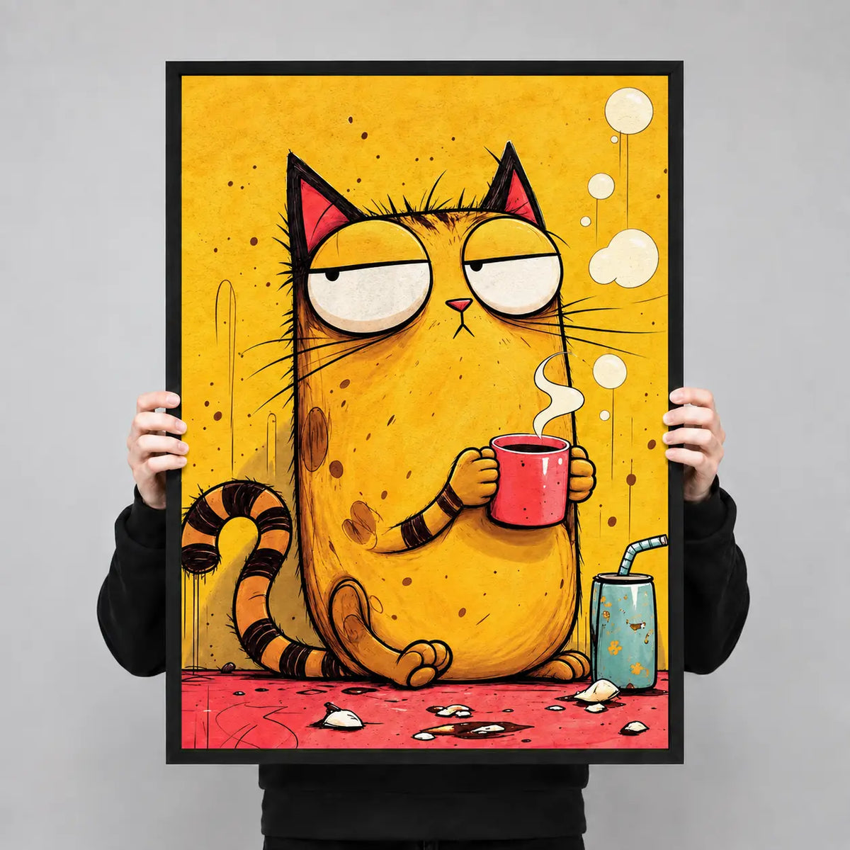 Grumpy Cat Coffee Cup Funny Canvas Wall Art