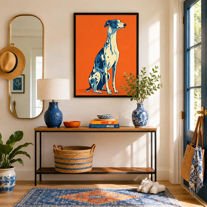 Blue Greyhound Against the Orange Glow Wall Art 2