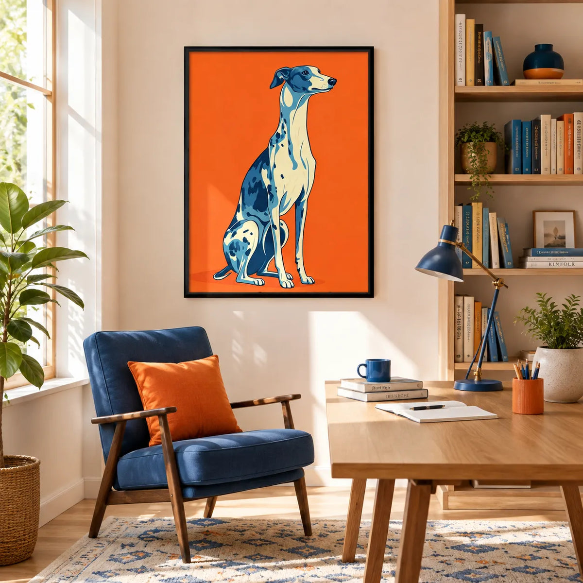 Blue Greyhound Against the Orange Glow Wall Art 3