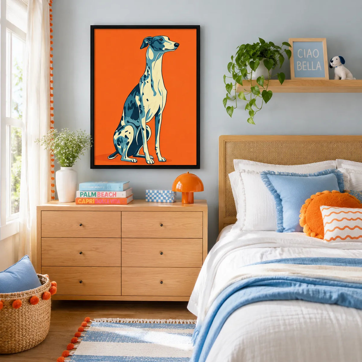 Blue Greyhound Against the Orange Glow Wall Art 4