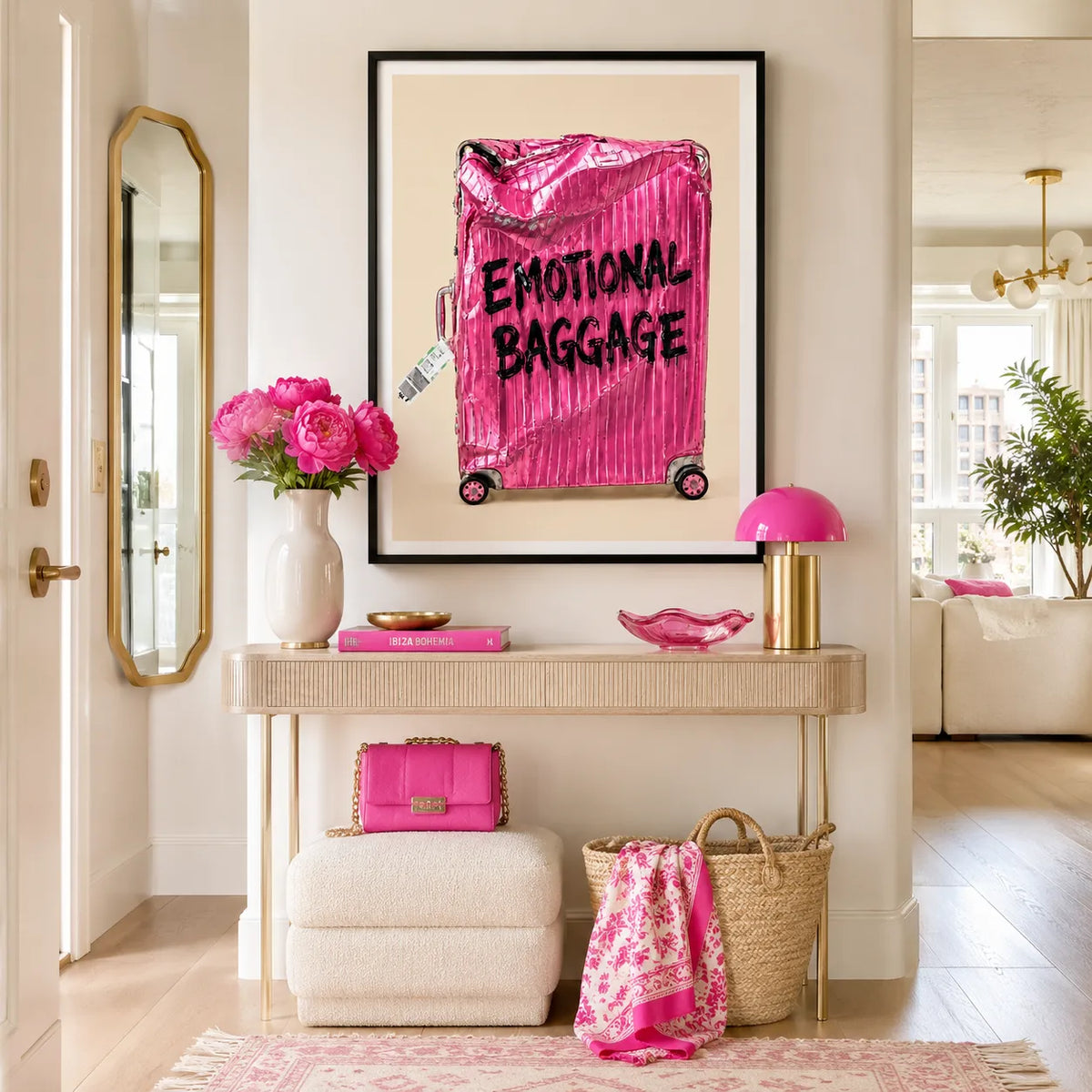 Pink Emotional Baggage Travel Mood Wall Art 2