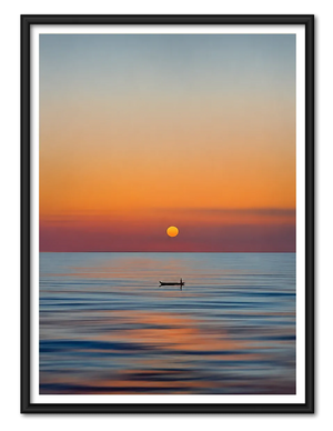 Lone Boat Drifting Into the Sunset Wall Art