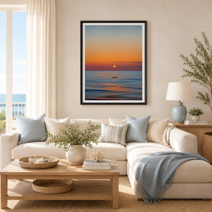 Lone Boat Drifting Into the Sunset Wall Art 2