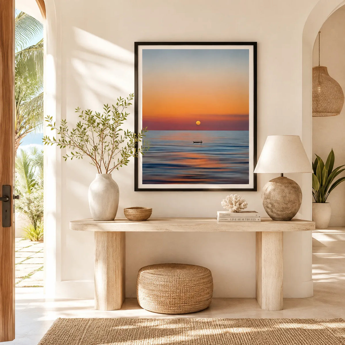 Lone Boat Drifting Into the Sunset Wall Art 3