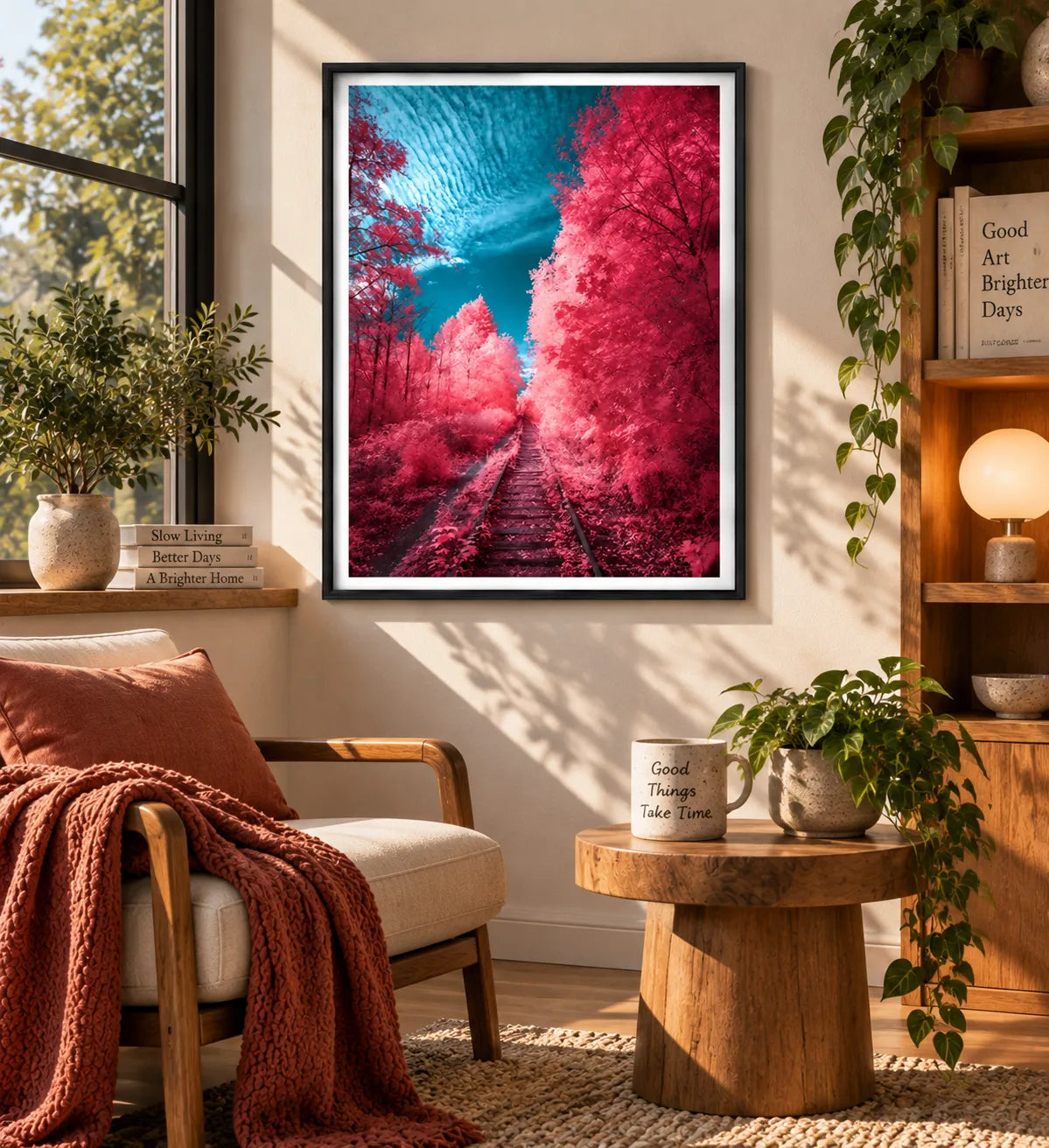 Pink Forest Railway Beneath a Turquoise Sky Wall Art 3