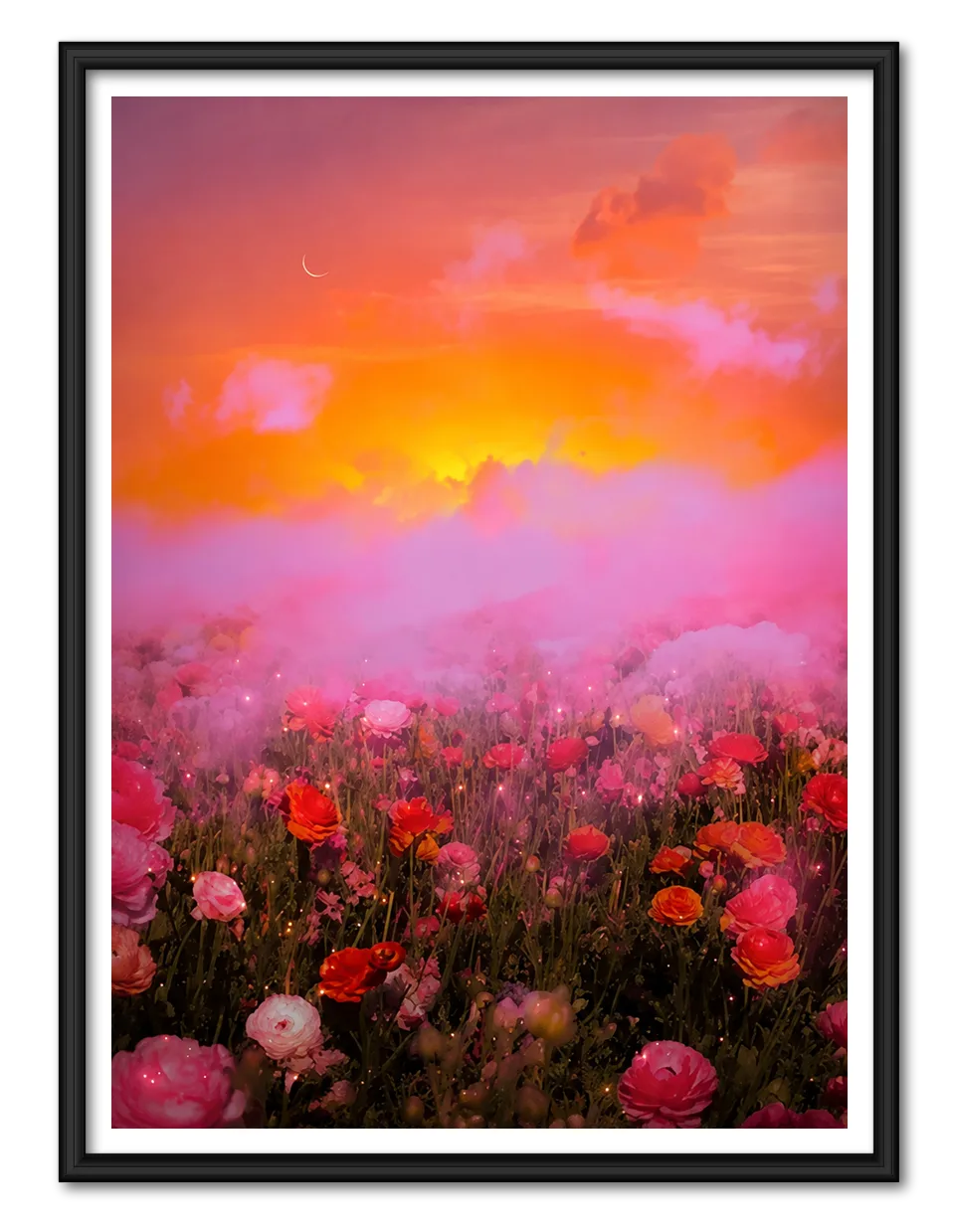 Blossoms Beneath a Burning Pink Sky Wall Art 1